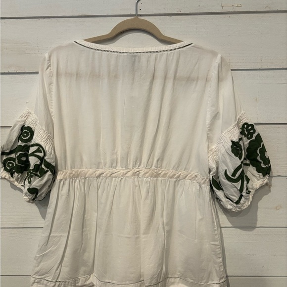 Anthropology Lithe White and Green 3/4 Sleeve Tie Front Blouse - Picture 13 of 13